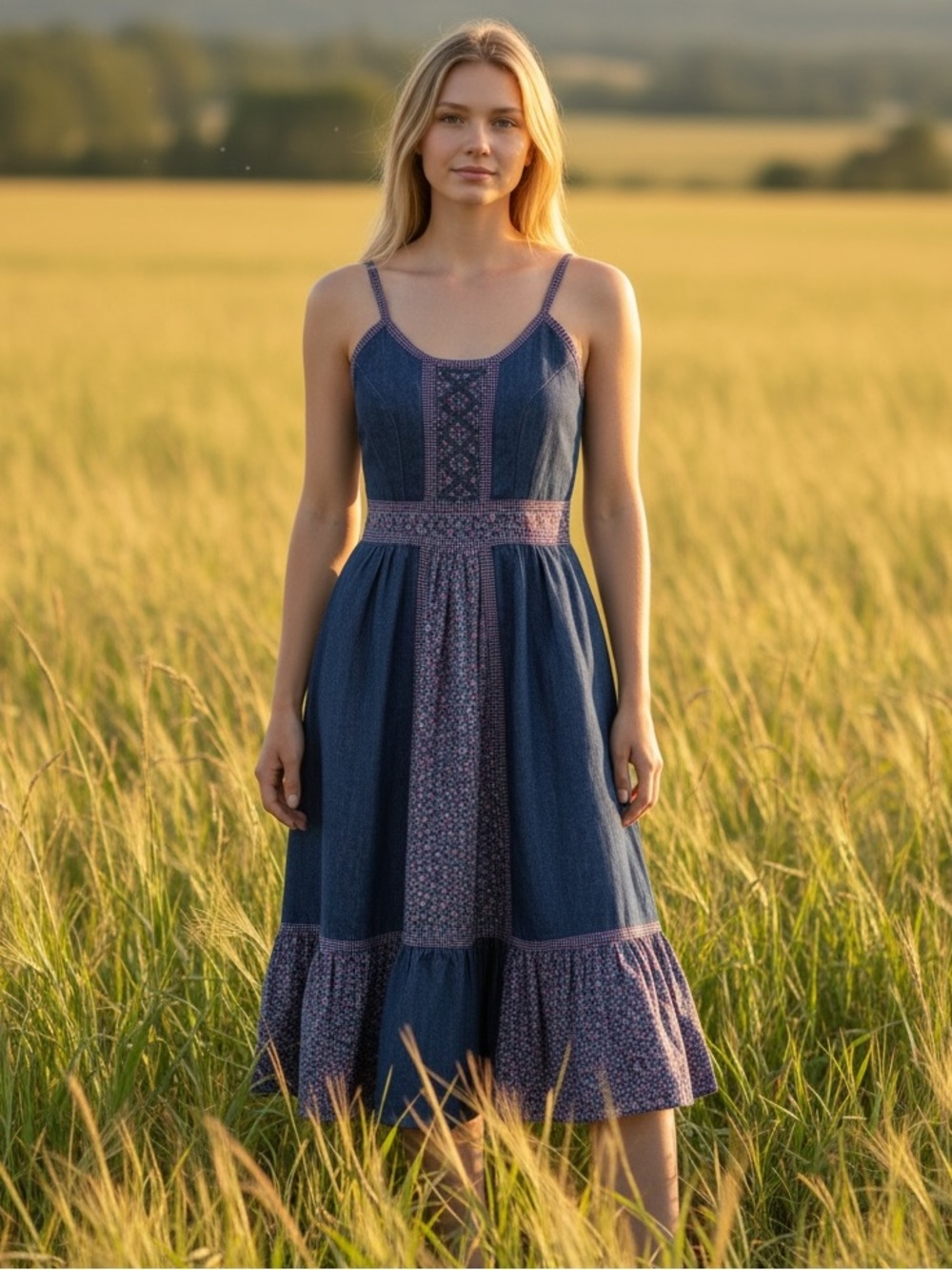 DENIM Gunne Sax Shamash and Yofi Label Corset Prairie Sun Dress / XS XXS / NWT